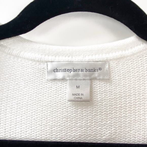 Christopher & Banks Medium Womens White Knit  Roll Sleeve Pullover Sweater - Picture 4 of 8